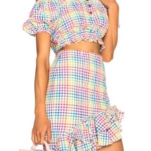 Caroline Constas Rainbow Bardot Cropped Top and Skirt